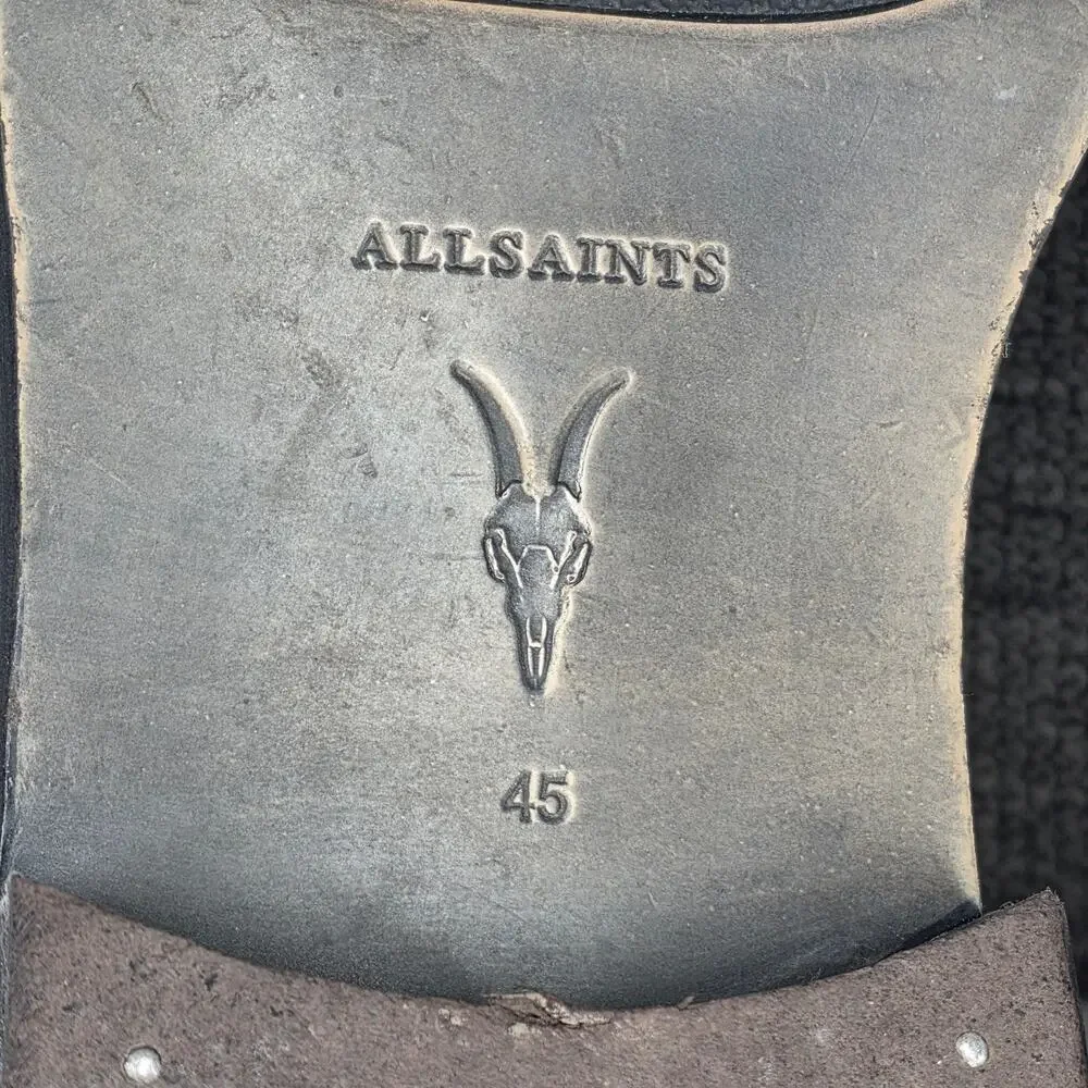 ALLSAINTS HARLAND MEN’S CAP‑TOE LEATHER LACE-UP COMBAT BOOTS – BLACK – SIZE 12